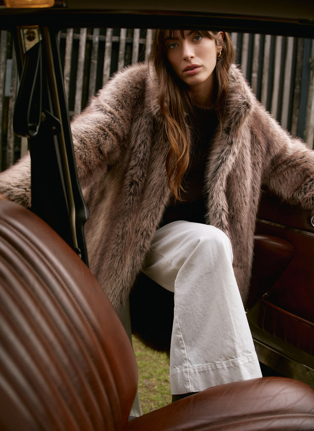 Neutral Faux Fur Long Coat