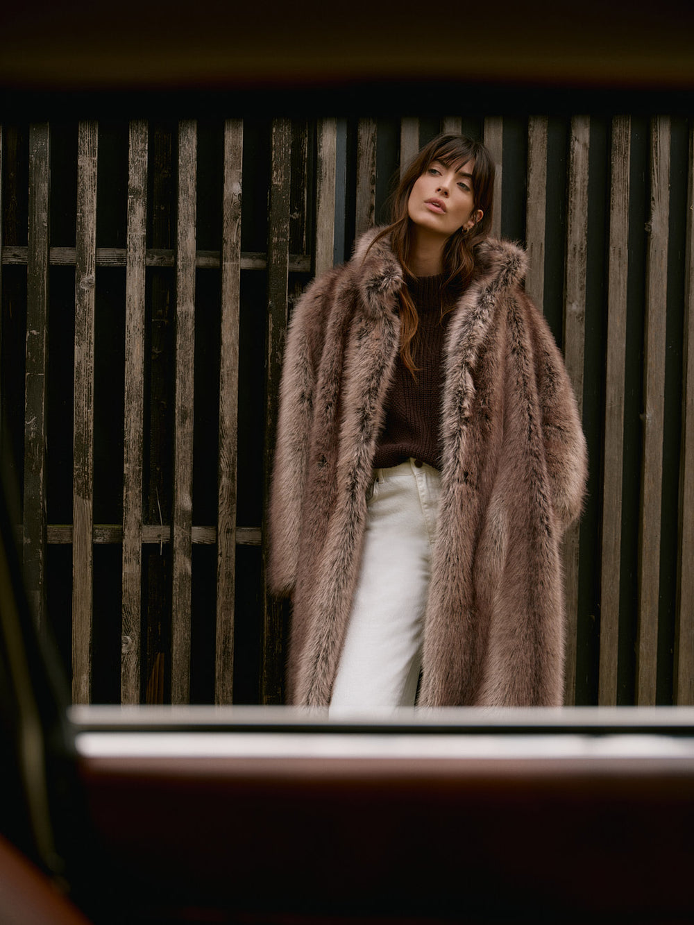 Neutral Faux Fur Long Coat