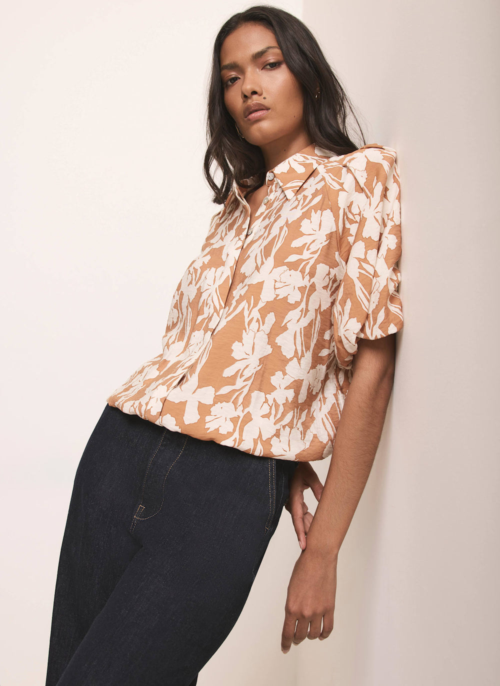 Neutral Floral Print Shirt