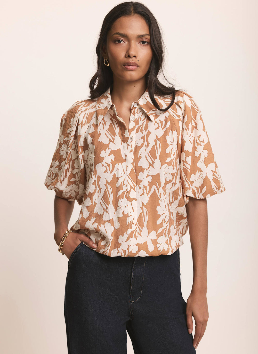 Neutral Floral Print Shirt