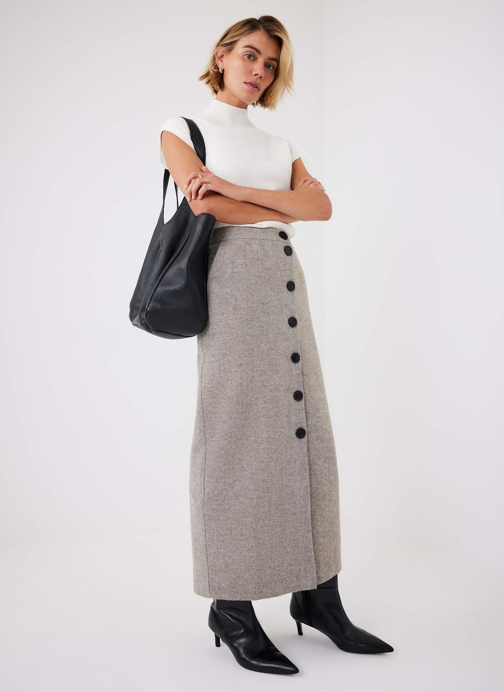 Neutral Herringbone Midi Skirt – Mint Velvet