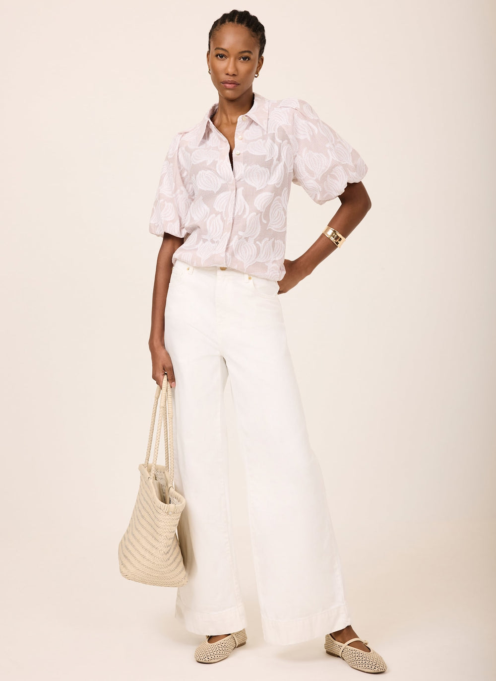 Neutral Cotton Jacquard Striped Shirt