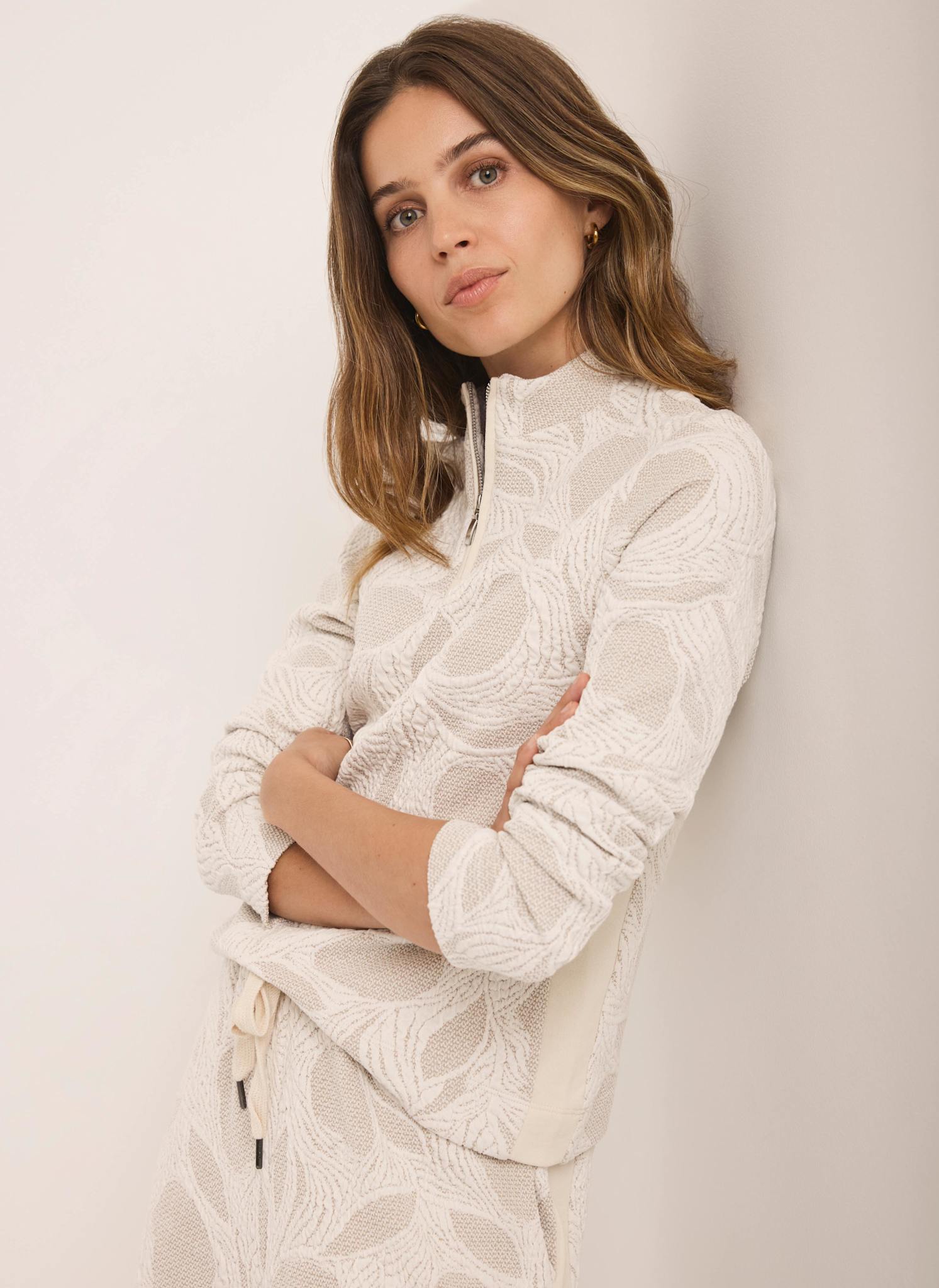 Neutral Jacquard Long Sleeve Top – Mint Velvet