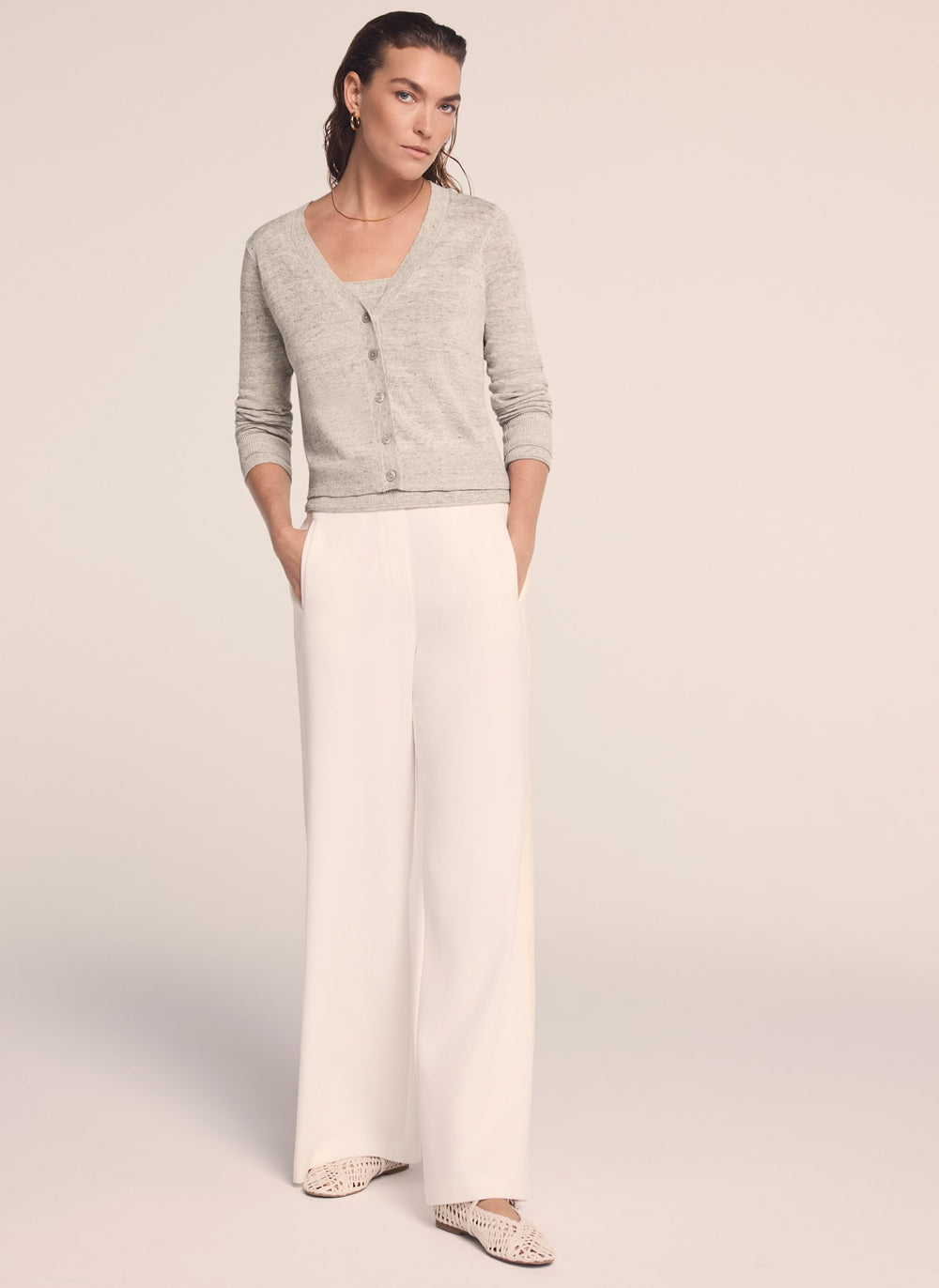 Neutral Linen Blend Layered Cardigan