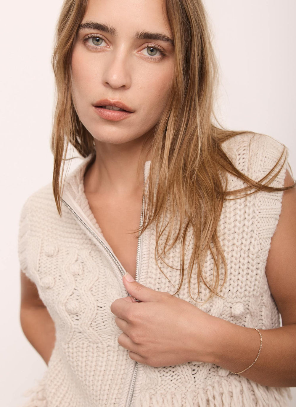 Neutral Patchwork Zip Knit Waistcoat