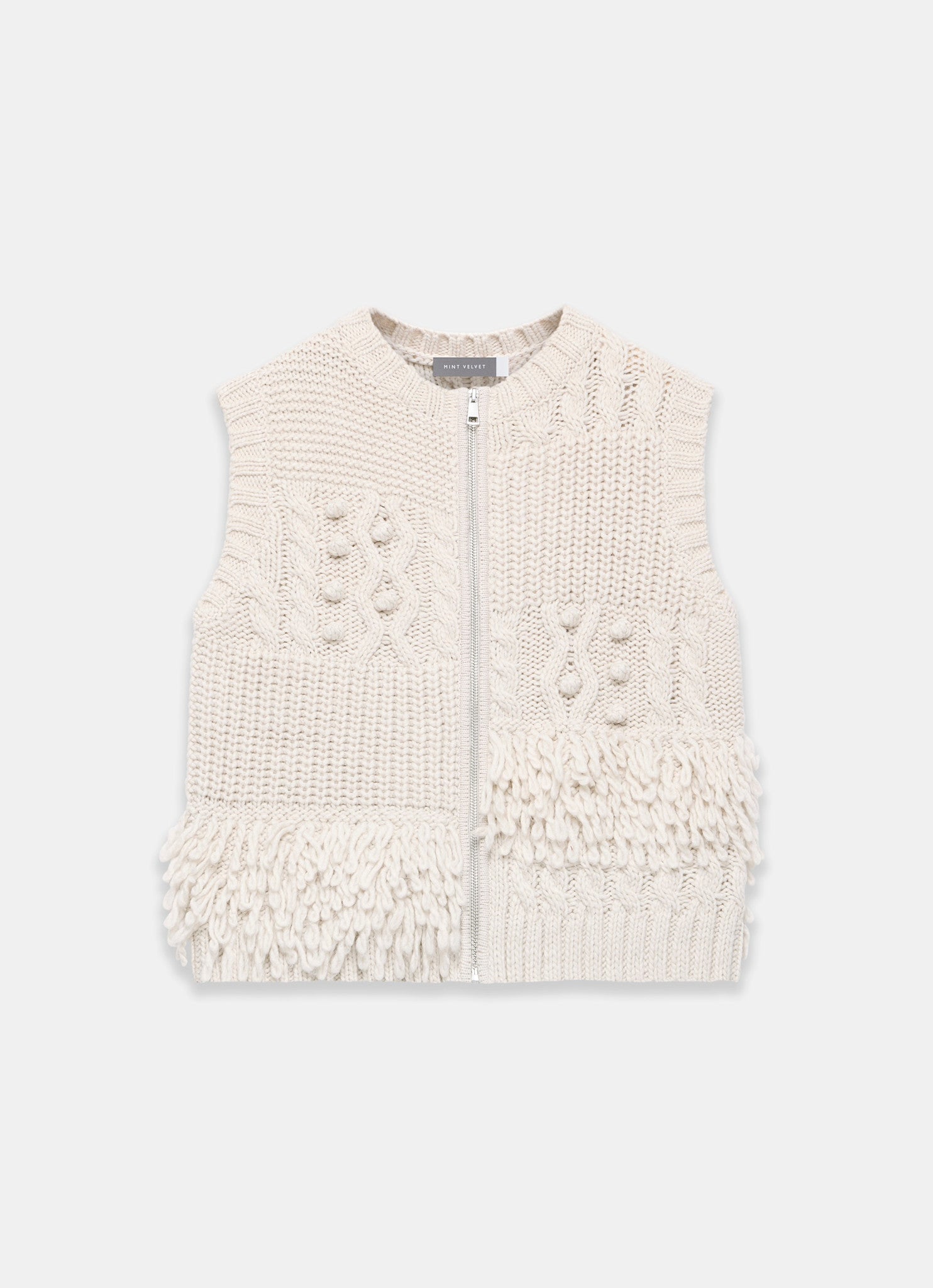 Neutral Patchwork Zip Knit Waistcoat – Mint Velvet