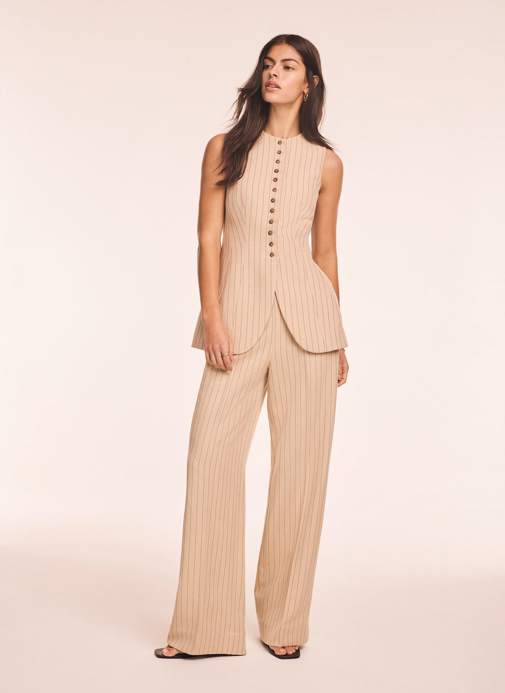 Neutral Pinstripe Longline Waistcoat