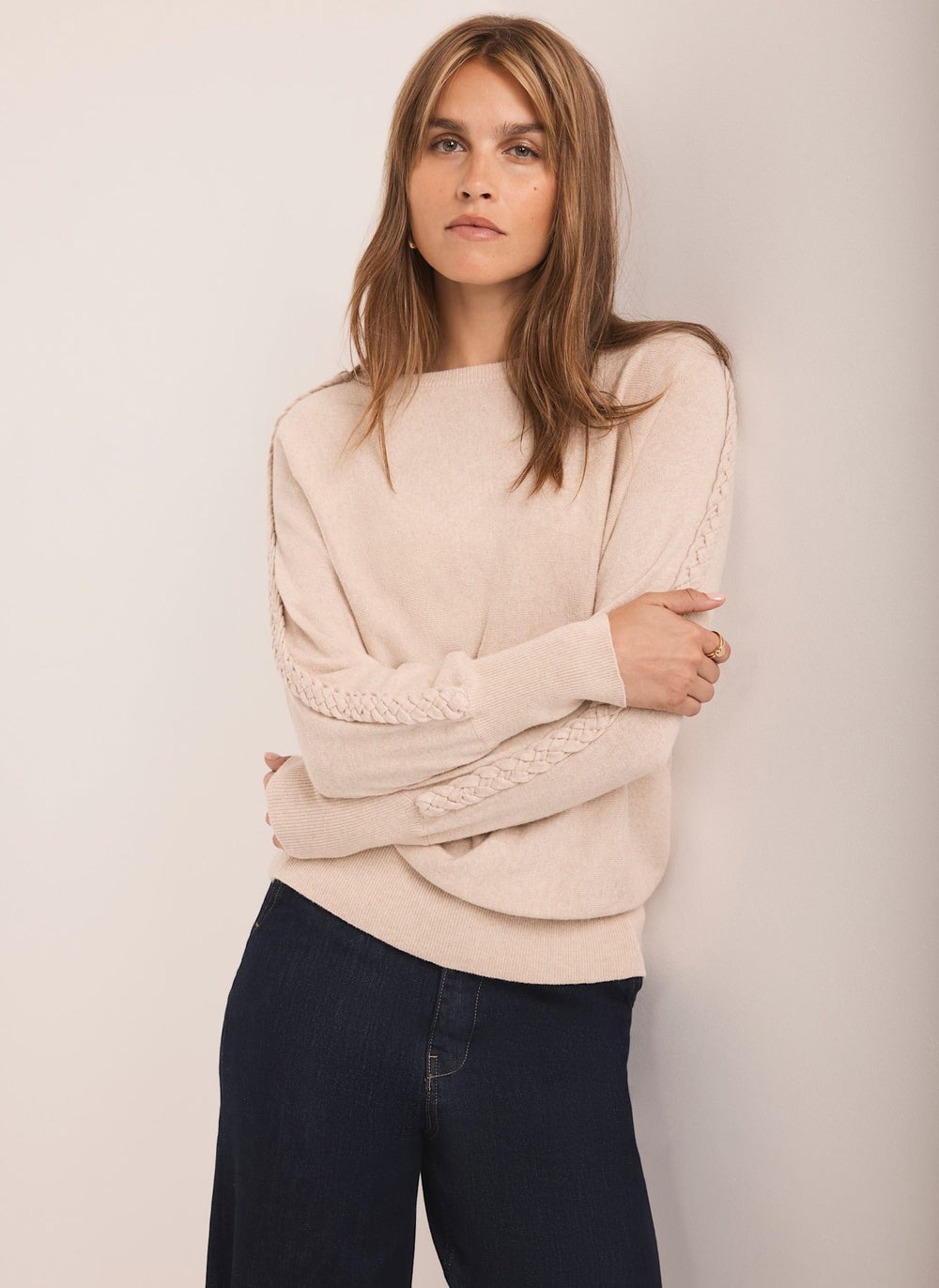 Neutral Cotton Blend Batwing Jumper