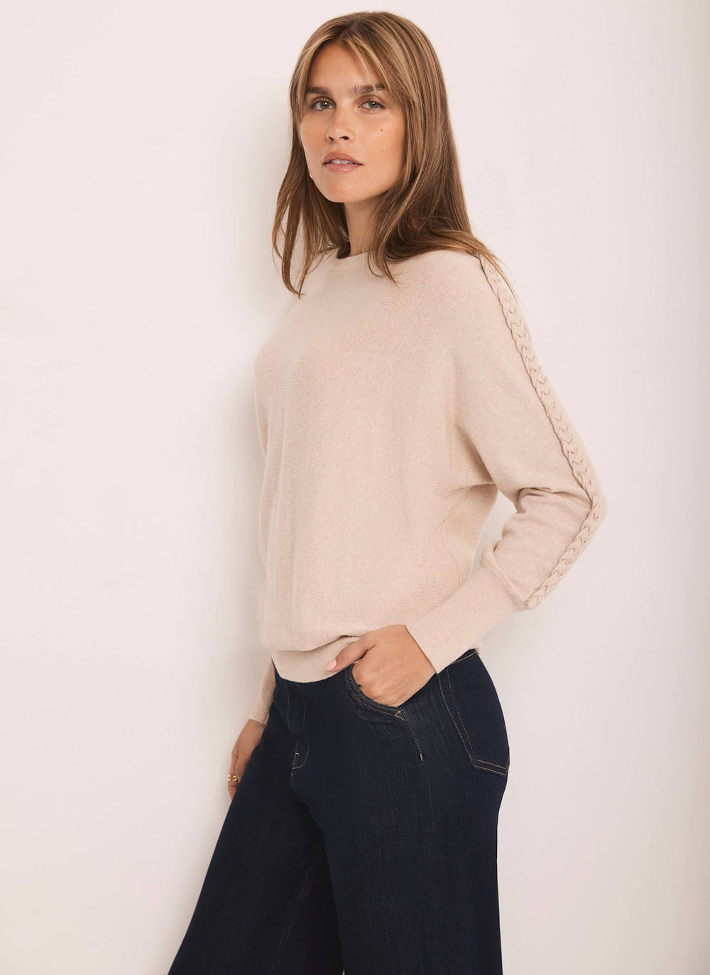 Neutral Cotton Blend Batwing Jumper