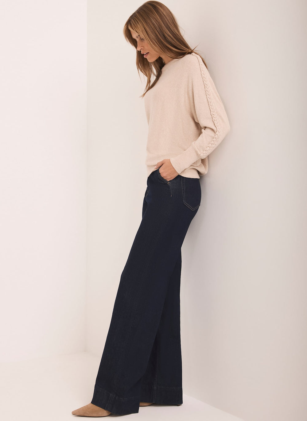 Neutral Cotton Blend Batwing Jumper