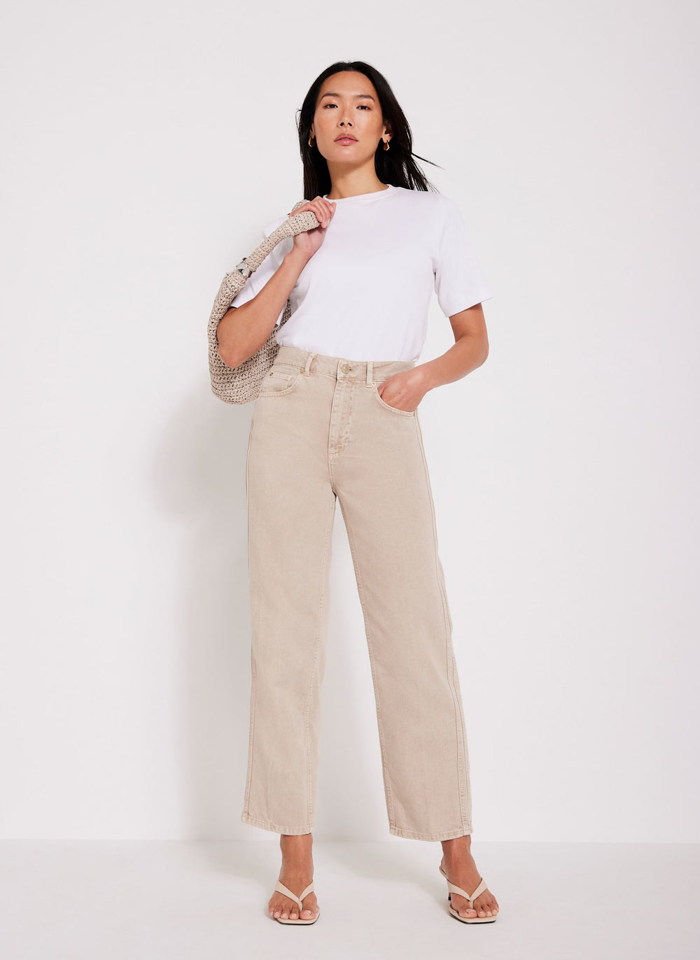 Neutral Relaxed Tapered Boyfriend Jeans