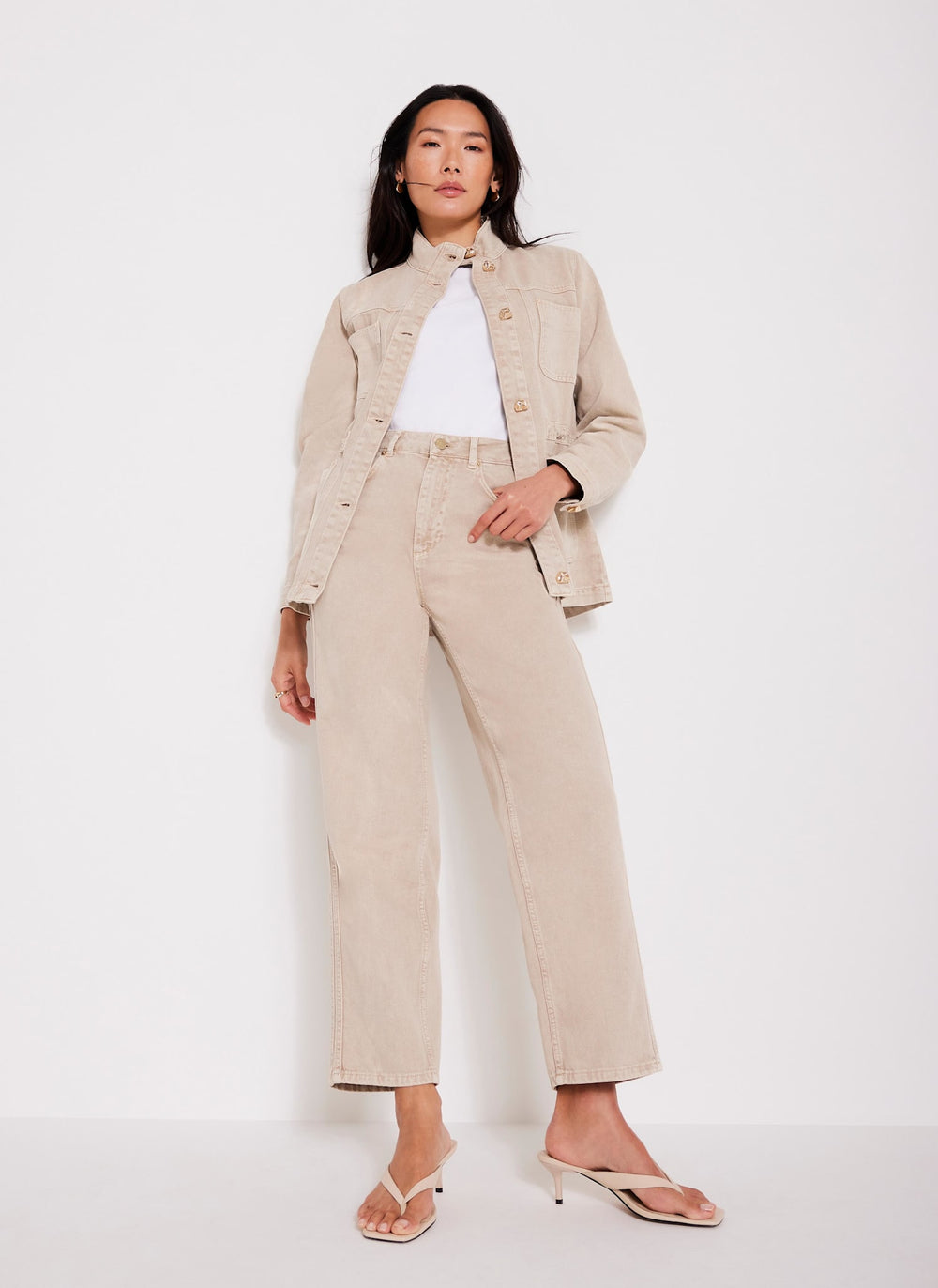 Neutral Relaxed Tapered Boyfriend Jeans