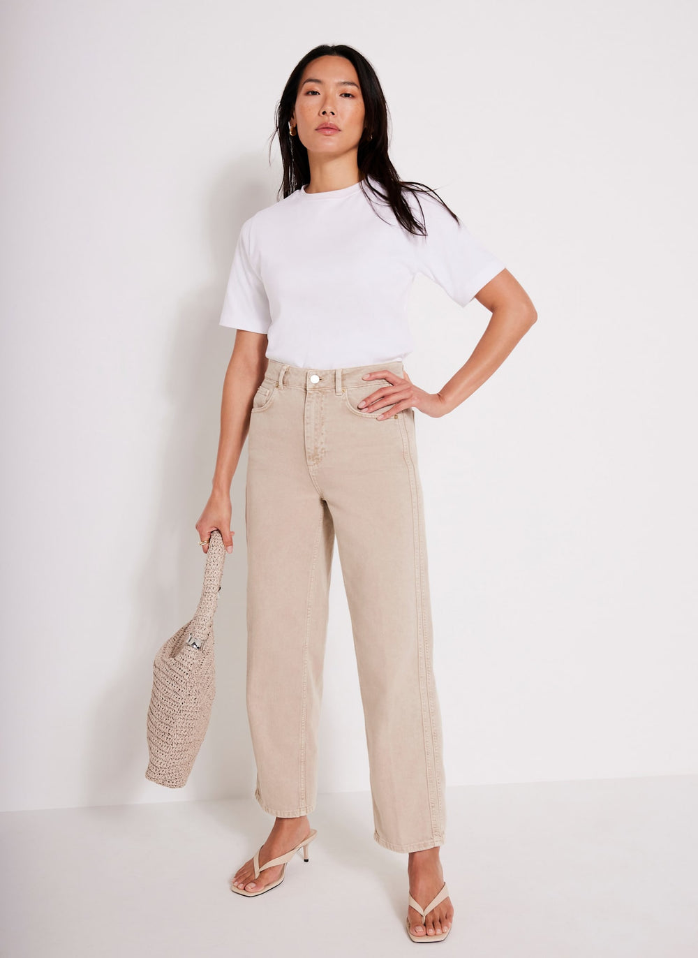 Neutral Relaxed Tapered Boyfriend Jeans