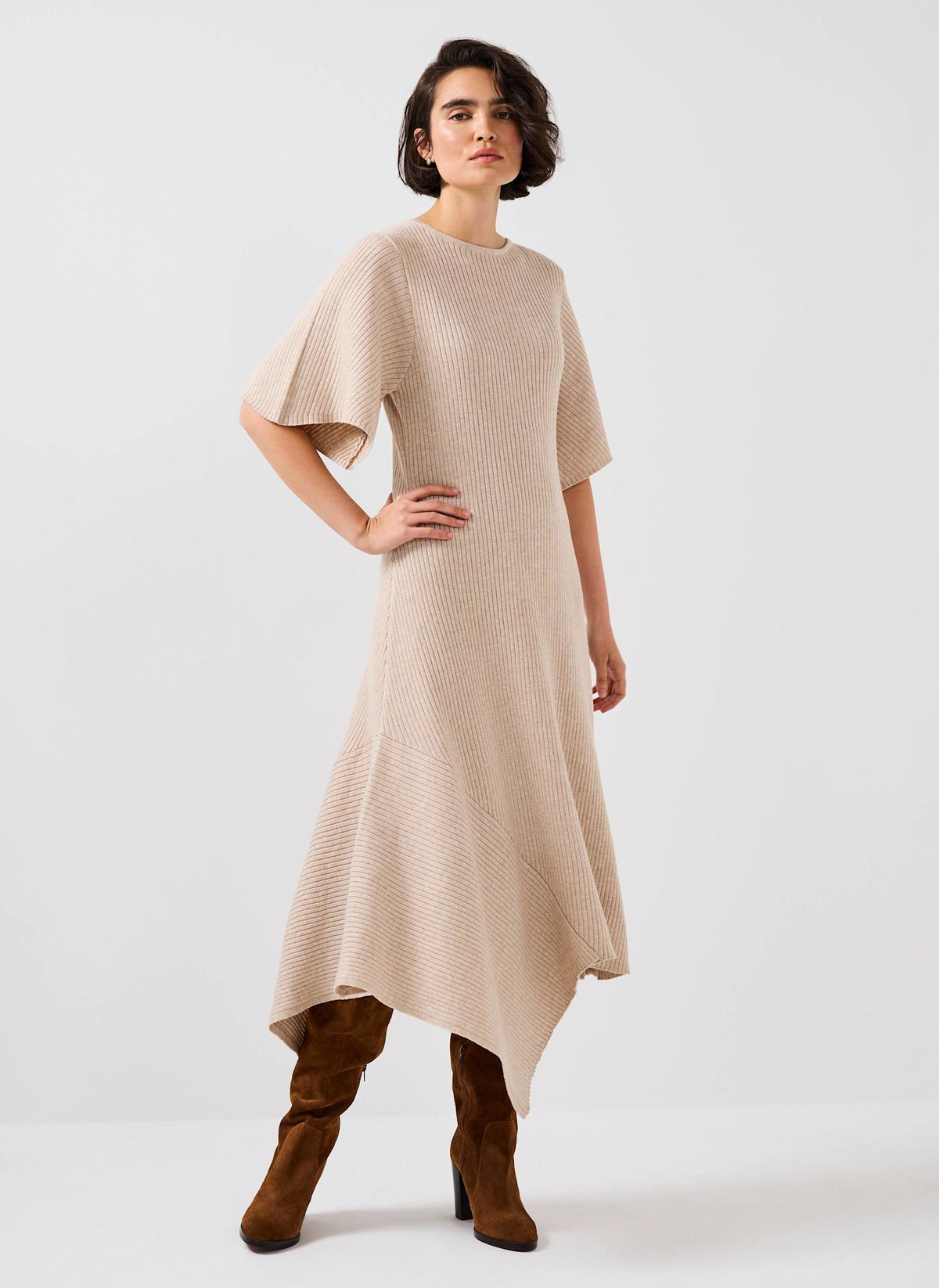 Cream Bobble Detail Knitted Midi Dress