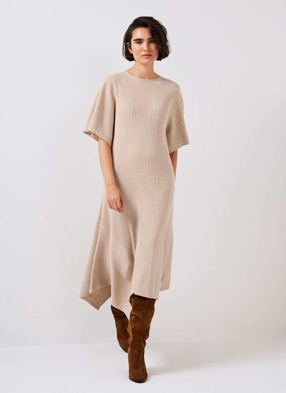 Neutral Rib Knit Asymmetric Dress Mint Velvet Neutral Rib Knit Asymmetric Dress Mint Velvet