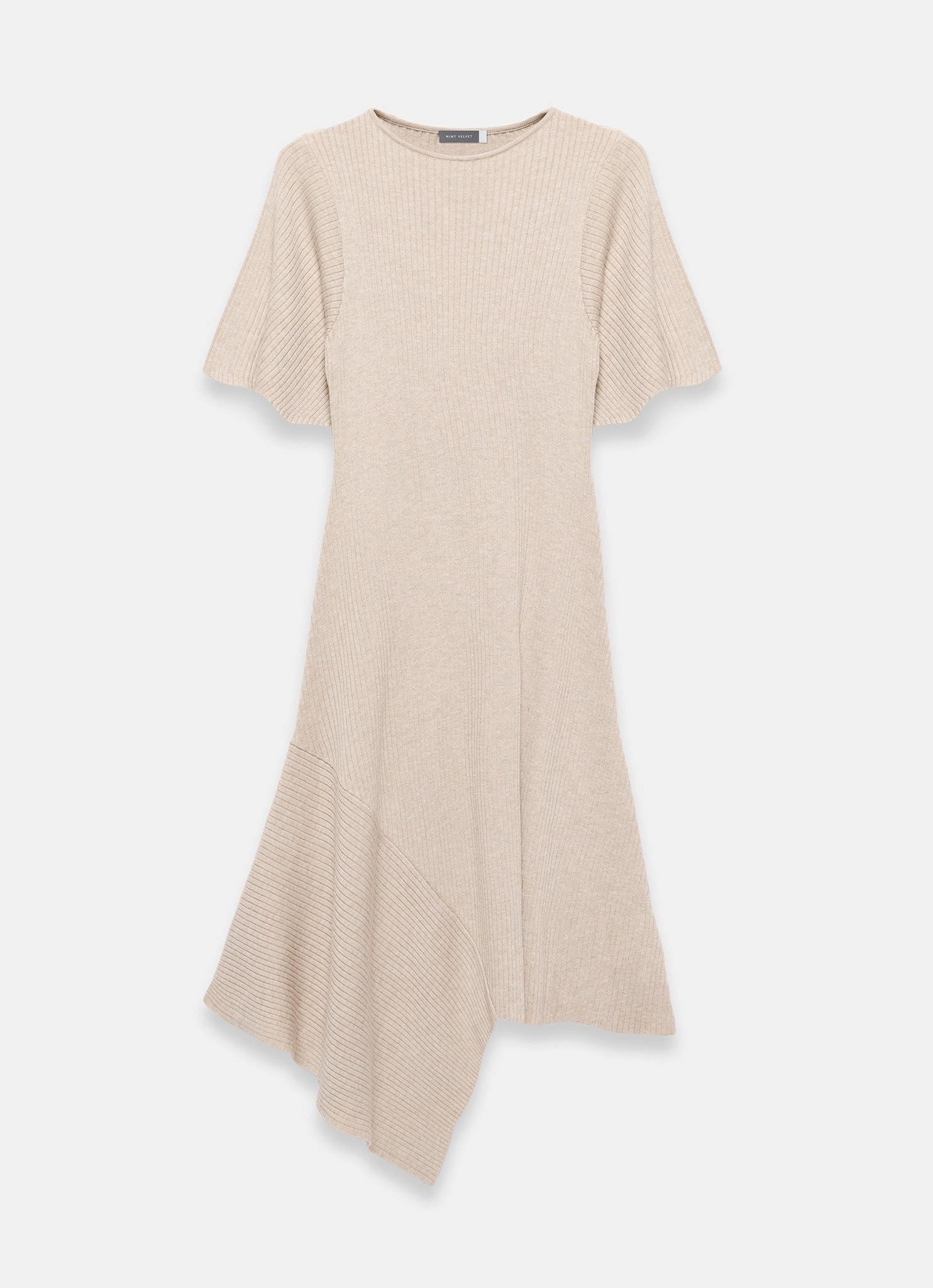 Neutral Rib Knit Asymmetric Dress – Mint Velvet