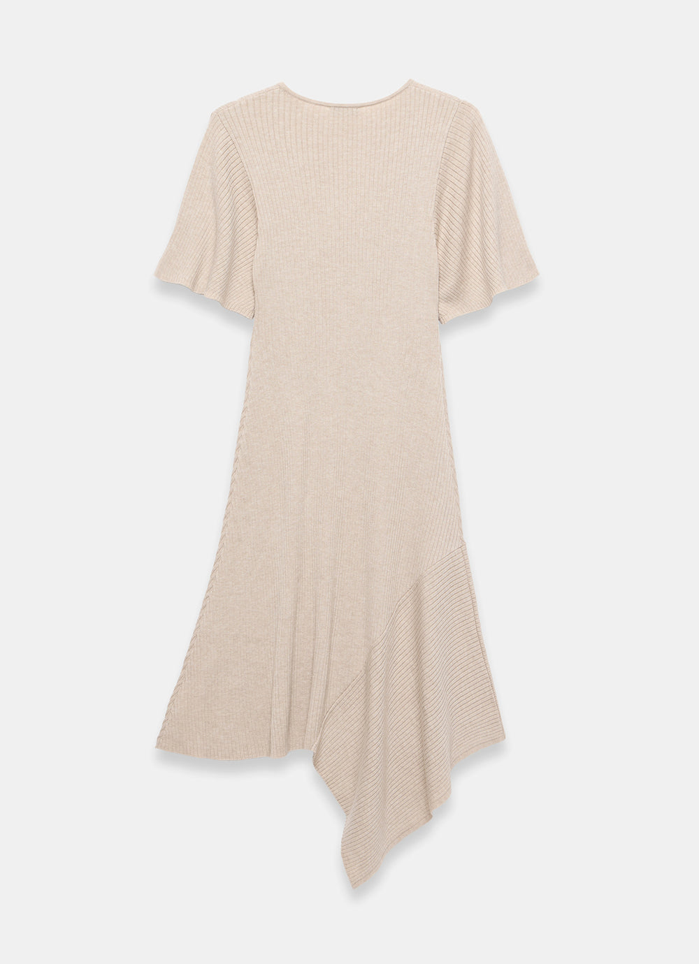 open lace back dress Neutral Rib Knit Asymmetric Dress – Mint Velvet