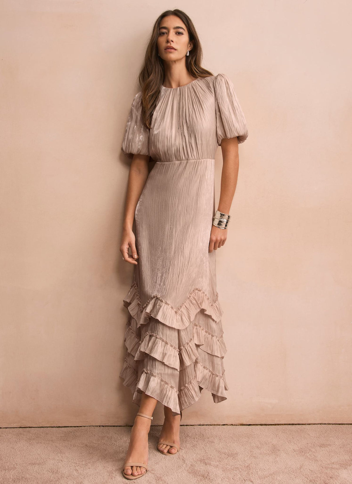 Neutral Metallic Ruffle Maxi Dress Mint Velvet Neutral Metallic Ruffle Maxi Dress Mint Velvet