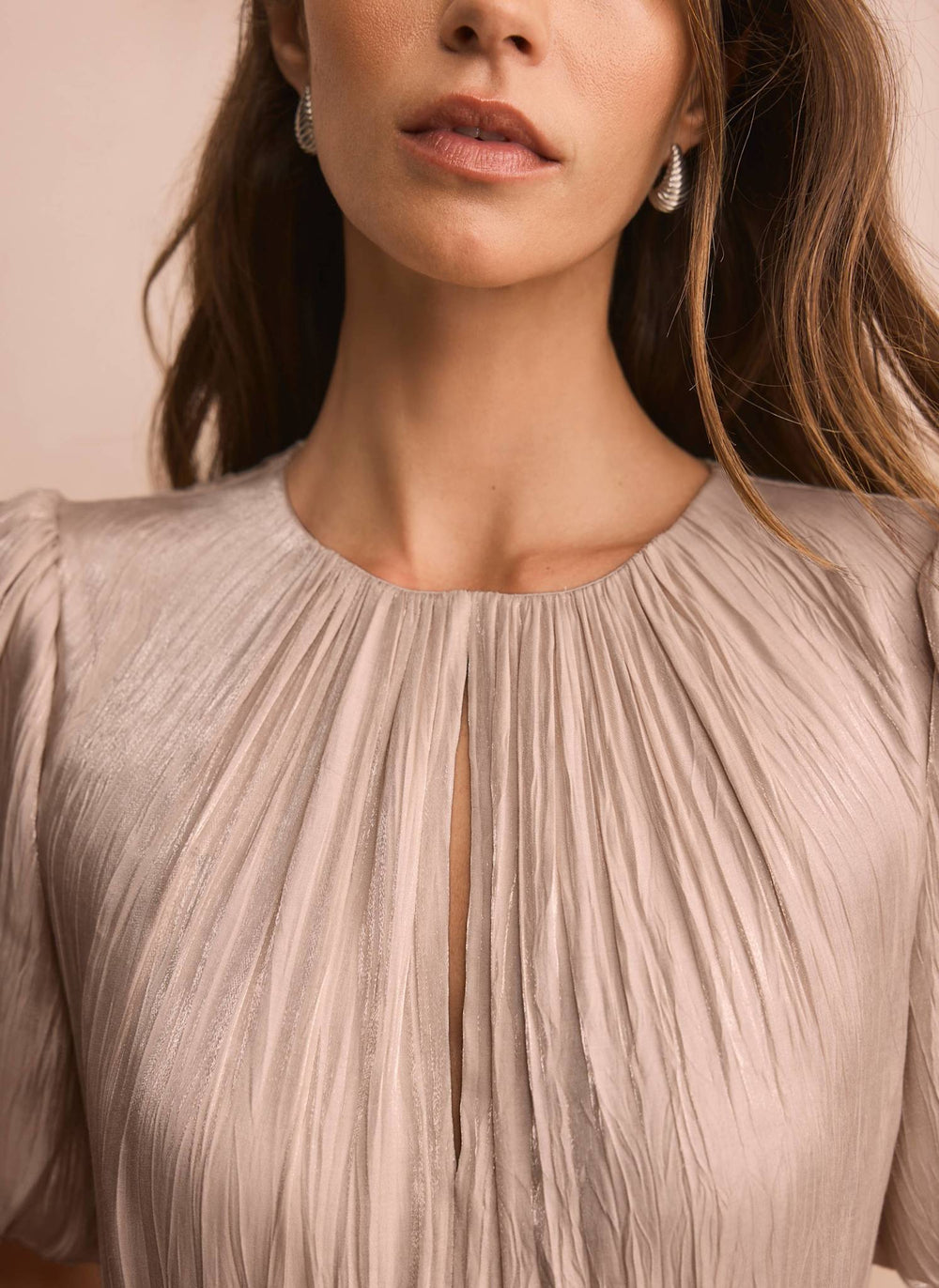 Neutral Metallic Ruffle Maxi Dress – Mint Velvet