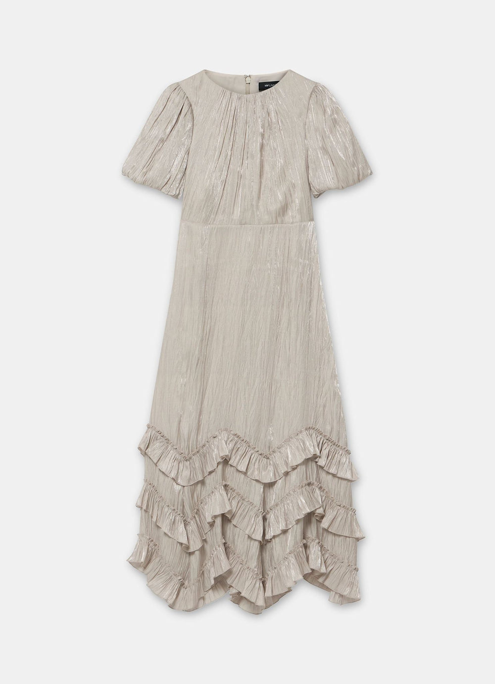 Neutral Metallic Ruffle Maxi Dress  Mint Velvet