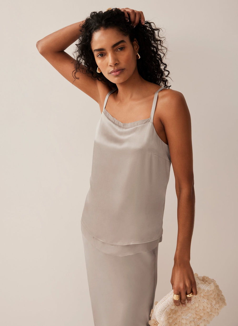 Neutral Satin Layered Cami Top
