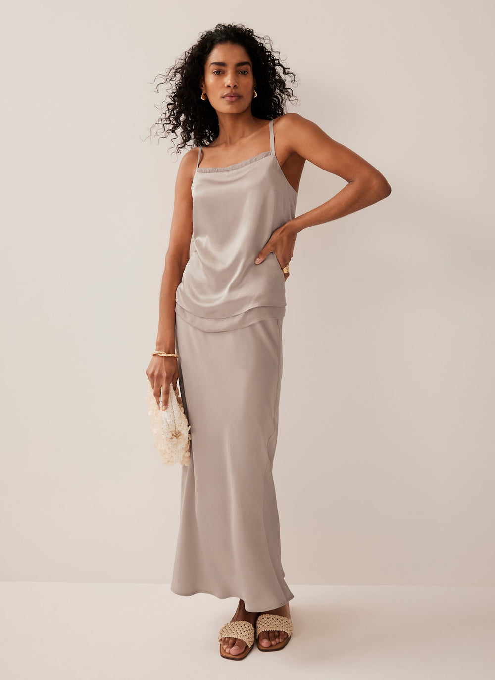 Neutral Satin Layered Cami Top