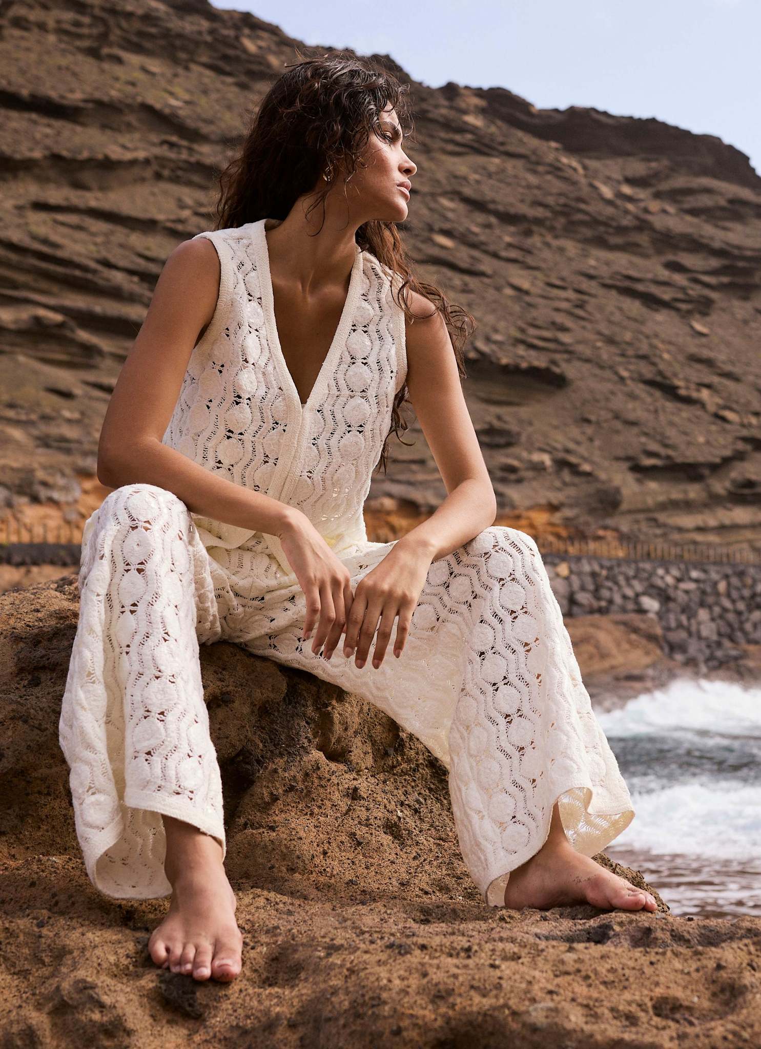 White Crochet Sequin Trousers – Mint Velvet