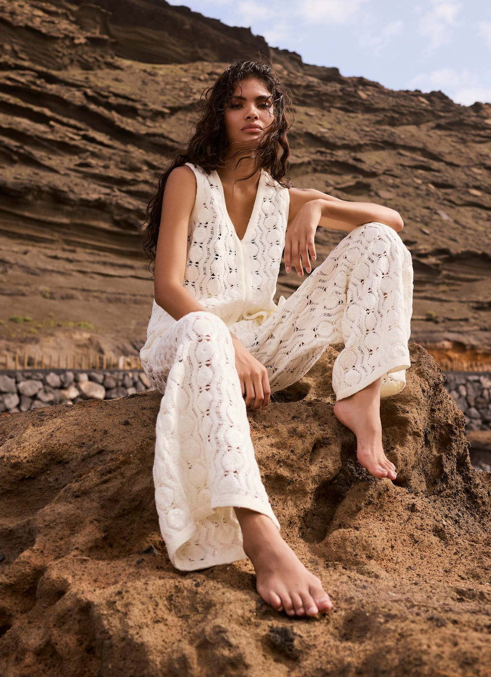 White Crochet Sequin Top