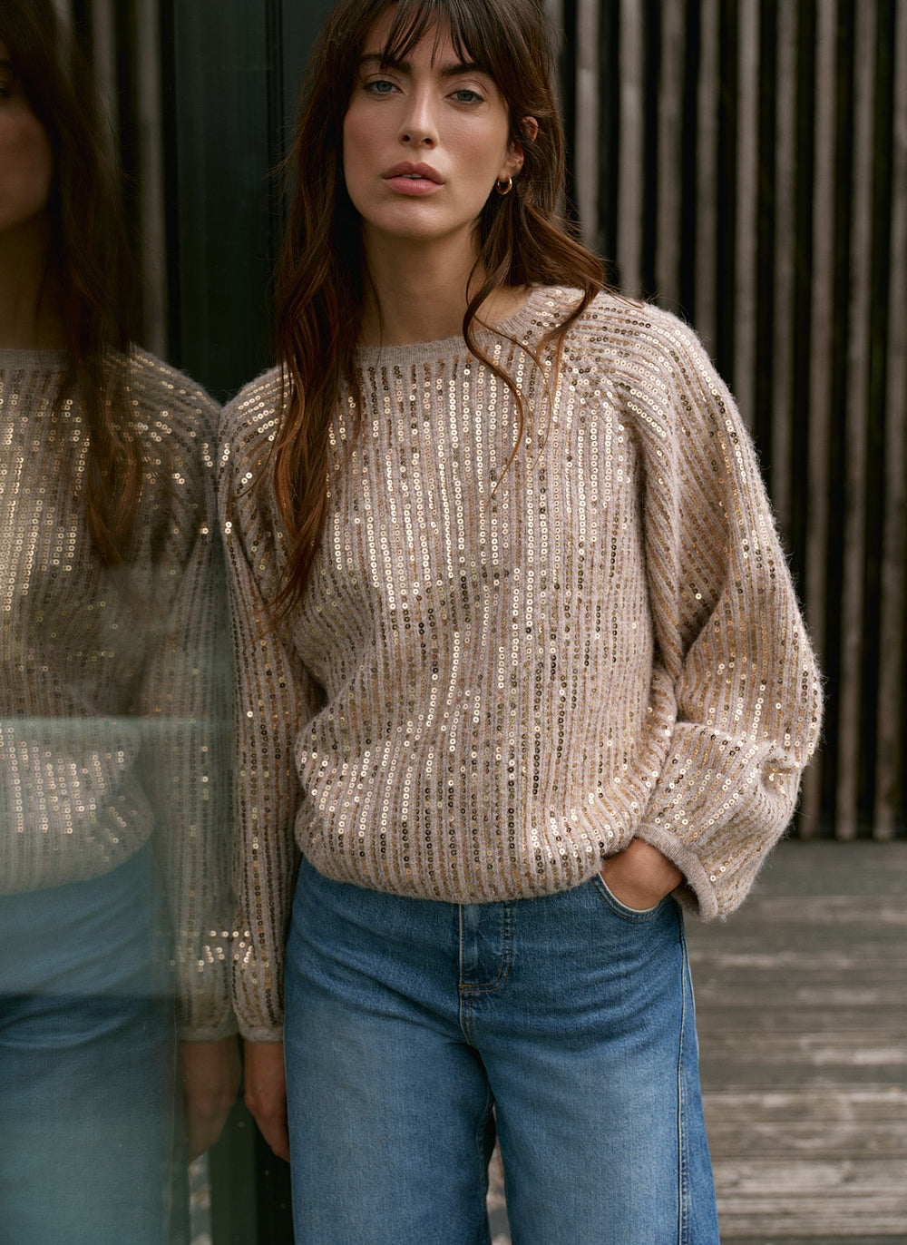 Neutral Sequin Embellished Jumper