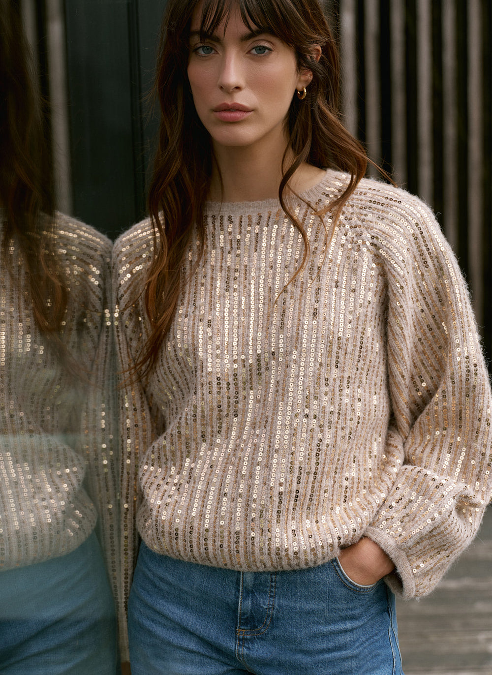 Neutral Sequin Embellished Jumper