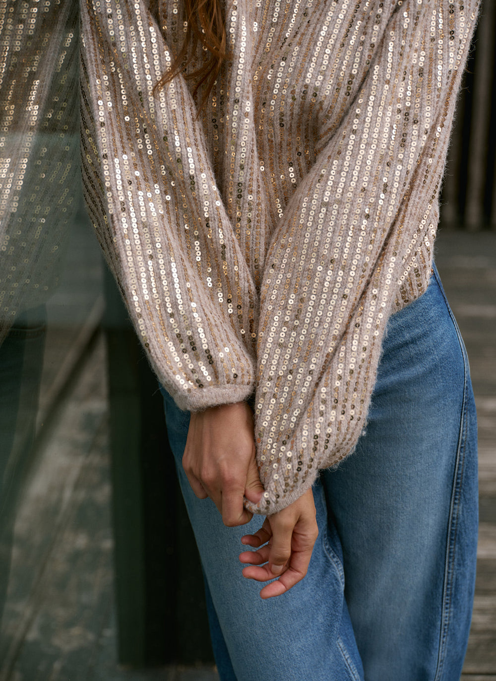Neutral Sequin Embellished Jumper