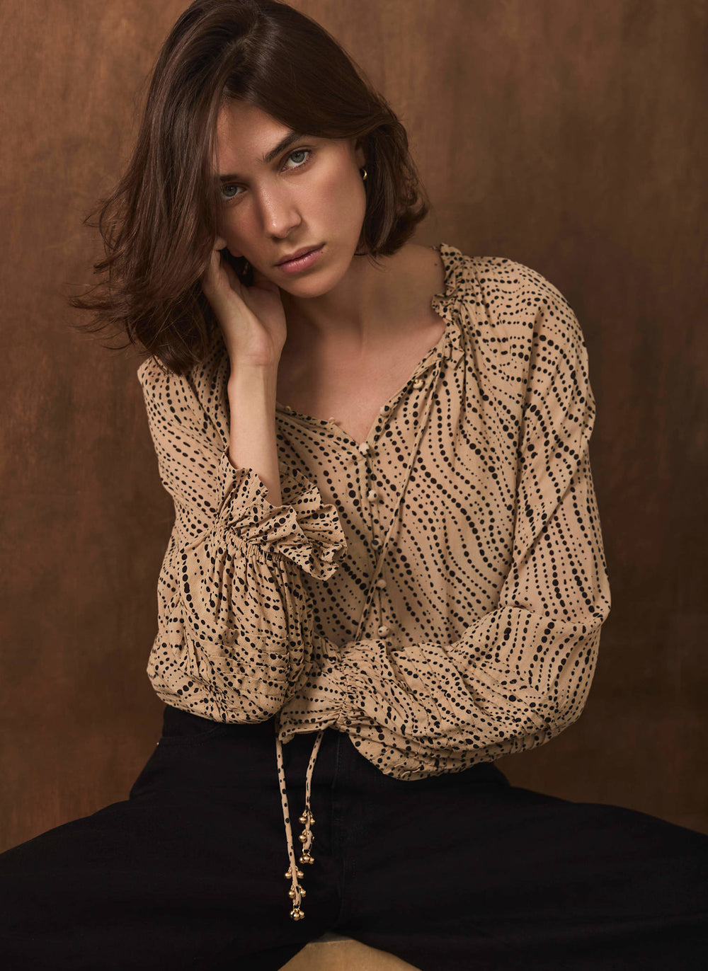 Neutral Spot Print Blouse