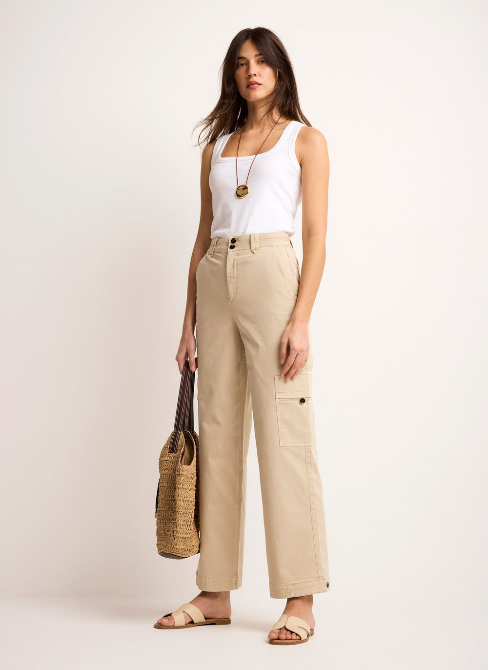 Neutral Straight Utility Chino Trousers
