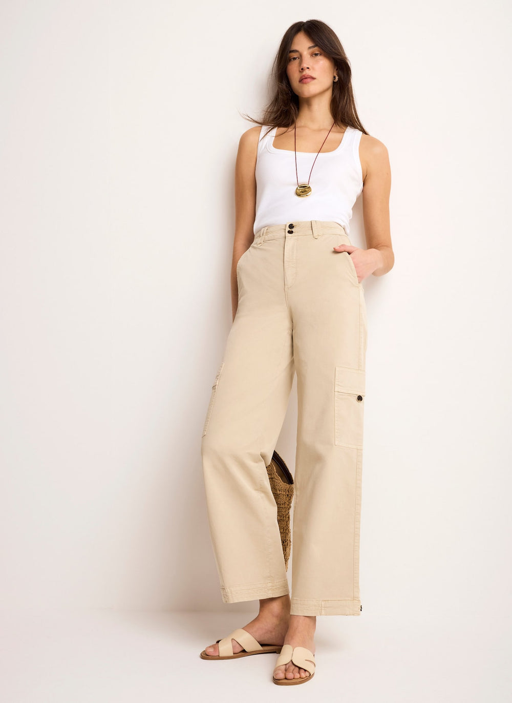 Neutral Straight Utility Chino Trousers