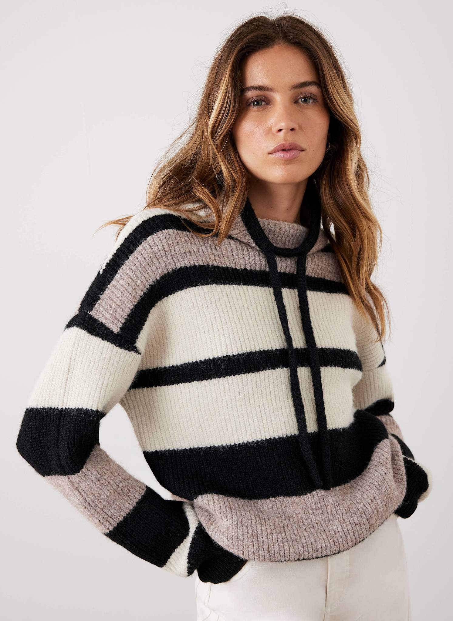 Neutral Striped Knit High Neck Jumper – Mint Velvet