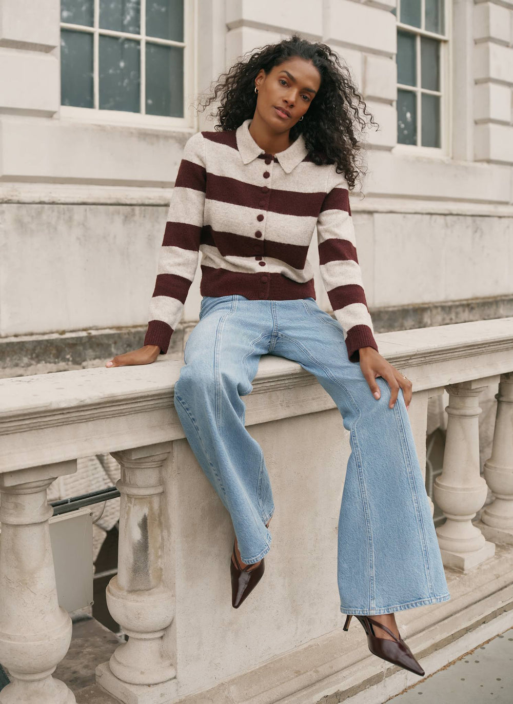 Burgundy Striped Knit Cardigan