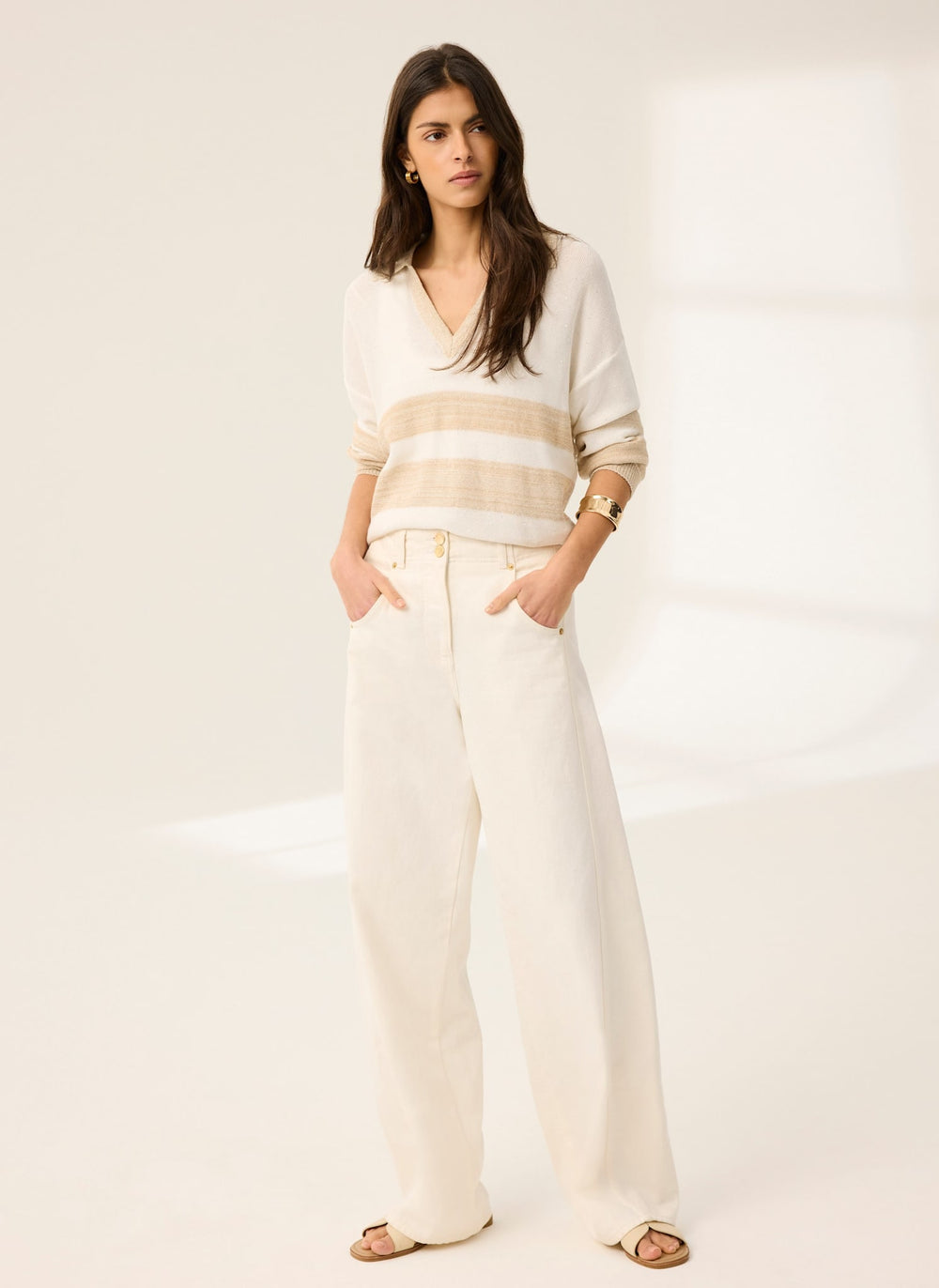 Neutral Sequin Striped Knit Jumper