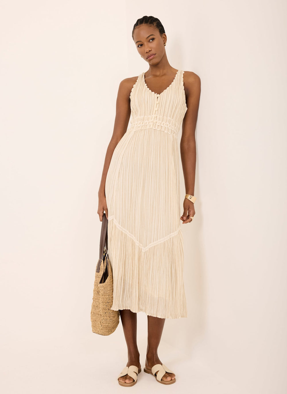 Neutral Striped Cotton Midi Dress – Mint Velvet