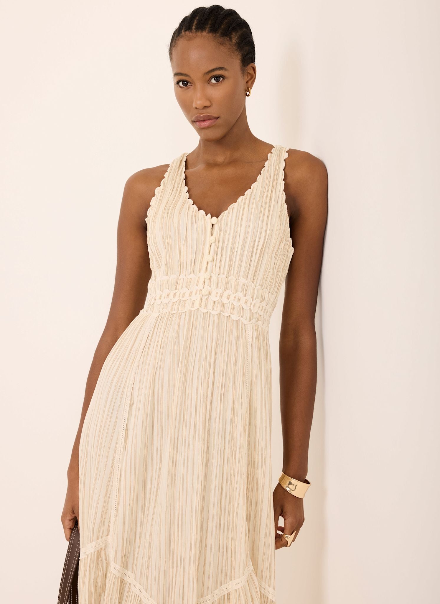 Neutral Striped Cotton Midi Dress – Mint Velvet