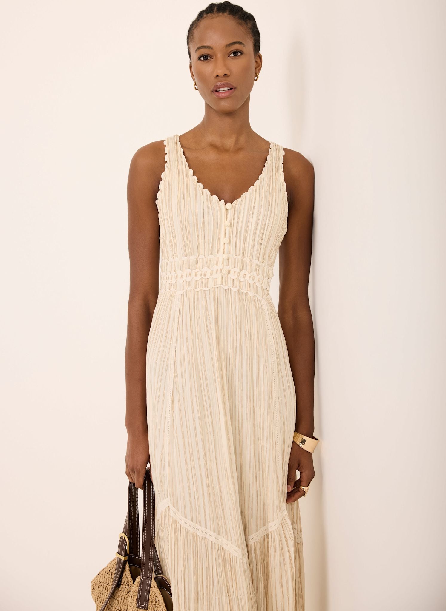 Neutral Striped Cotton Midi Dress – Mint Velvet