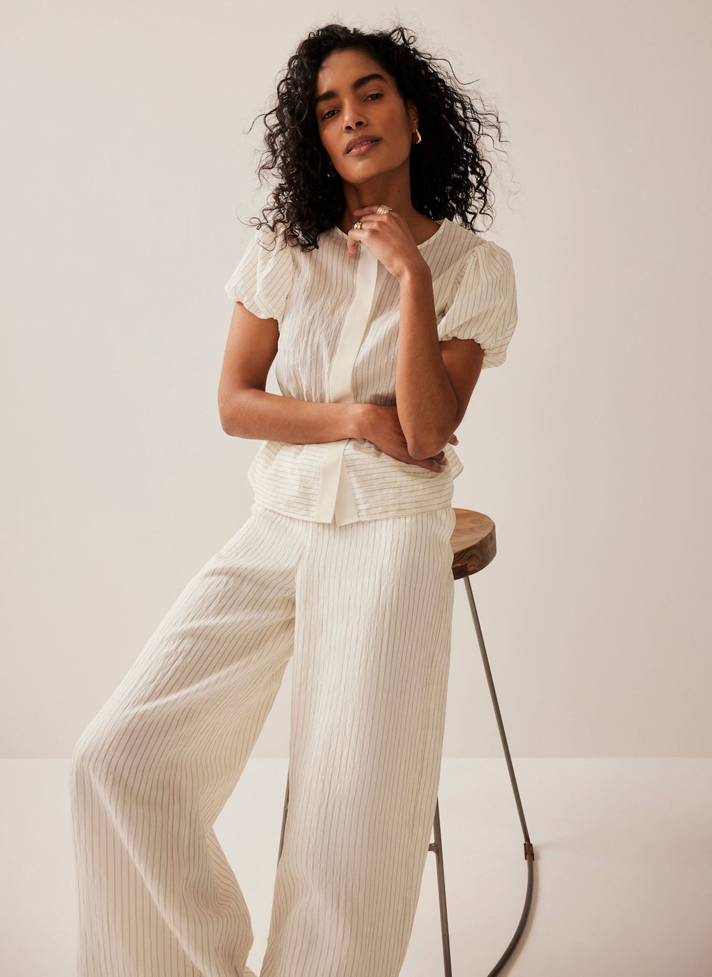 Neutral Stripe Peplum Top