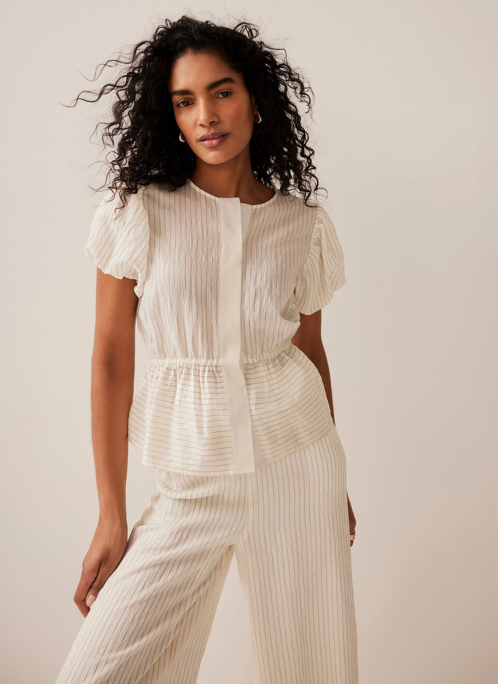 Neutral Stripe Peplum Top