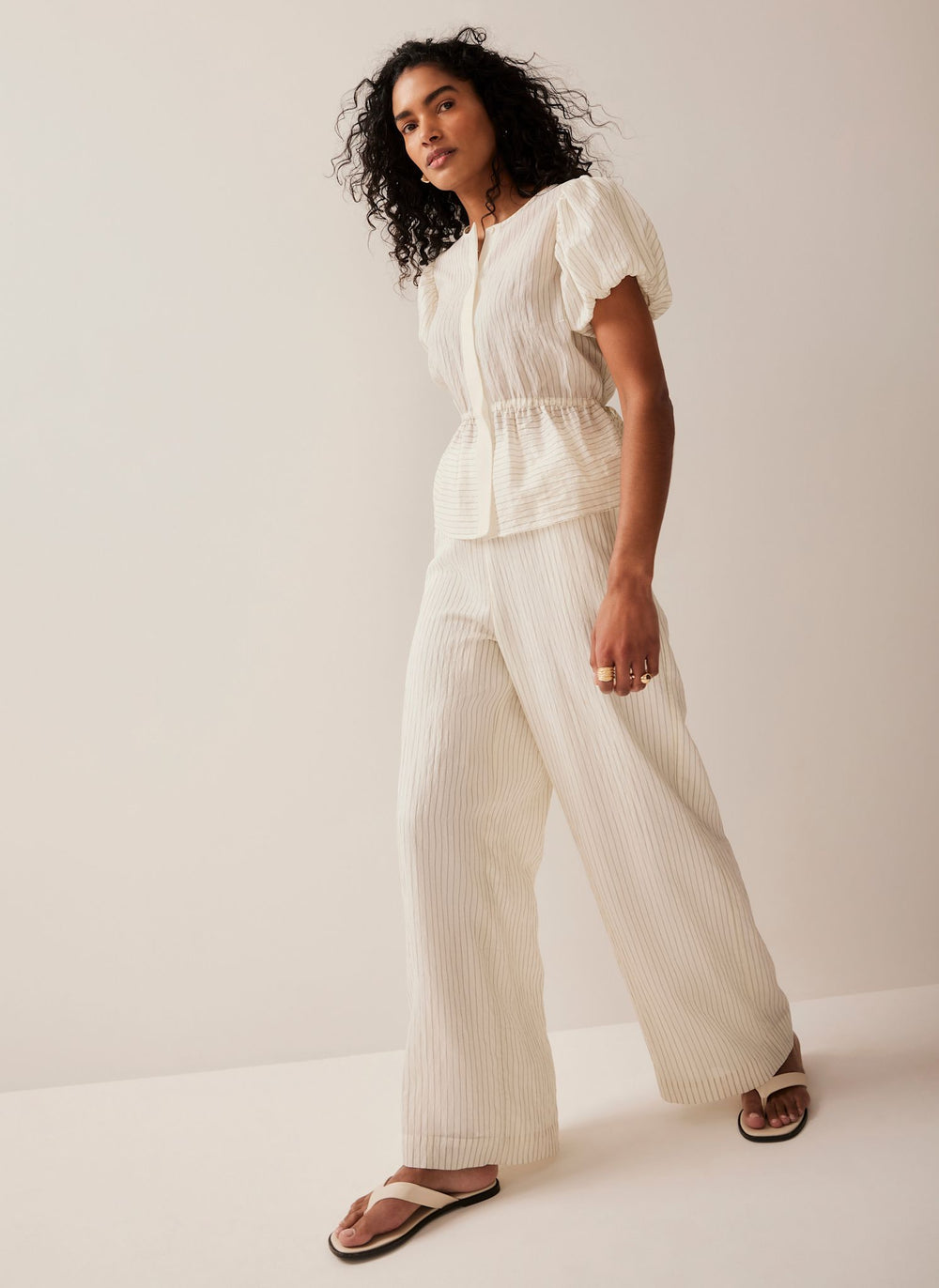 Neutral Stripe Wide Trousers