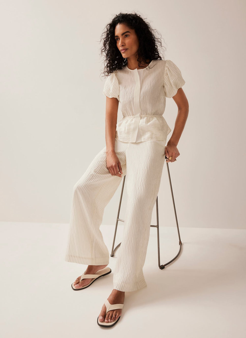 Neutral Stripe Wide Trousers