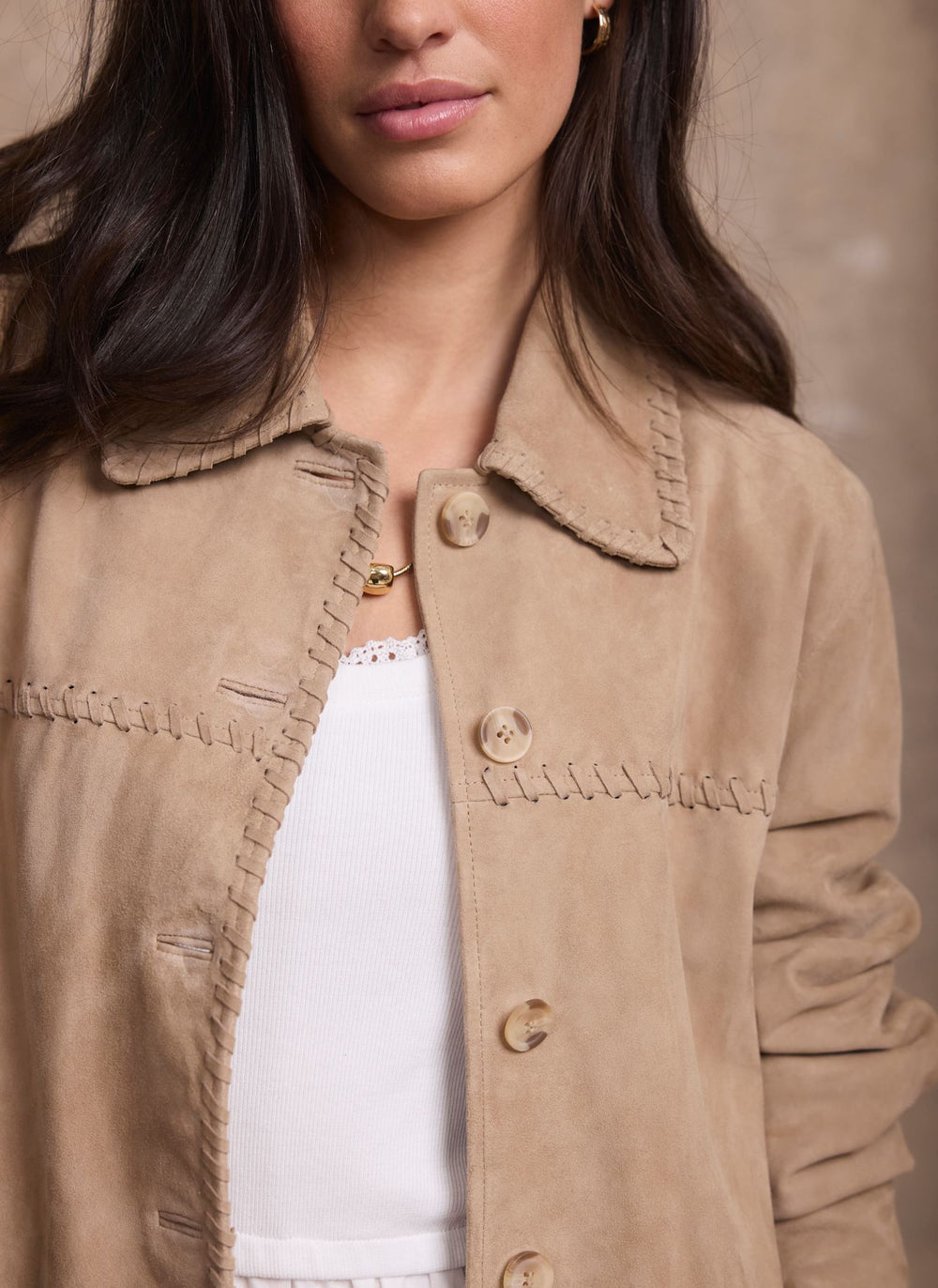 Neutral Suede Stitch Shacket