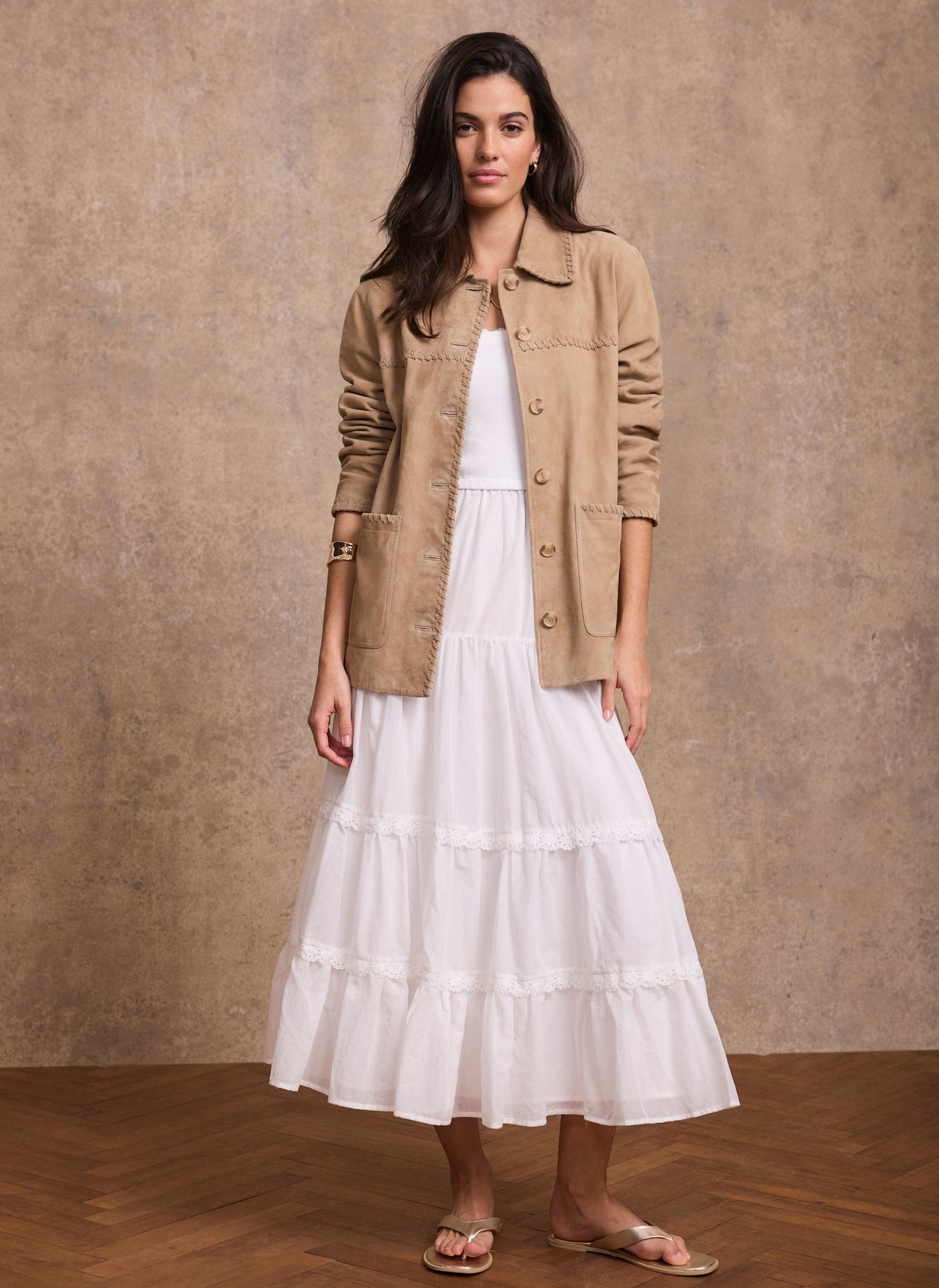 Neutral Suede Stitch Shacket – Mint Velvet