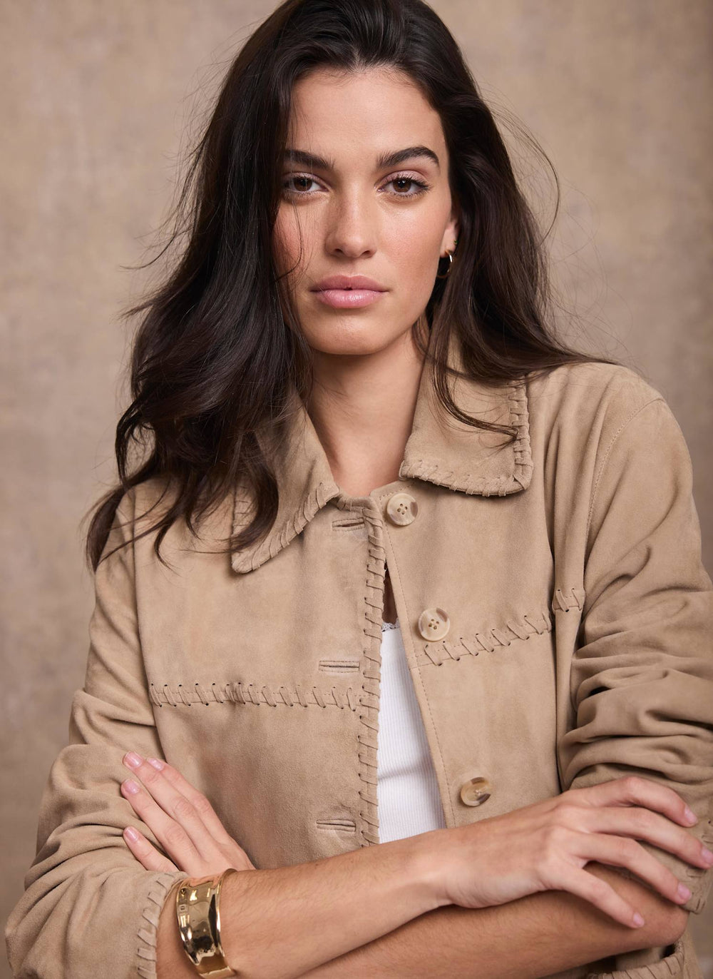 Neutral Suede Stitch Shacket – Mint Velvet