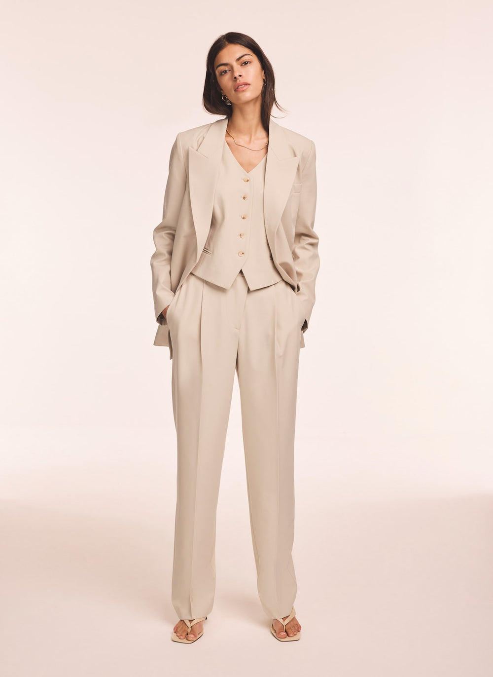 Neutral Tapered Buckle Detail Trousers