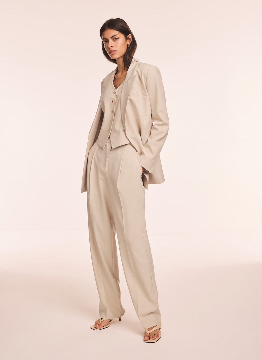 Neutral Tapered Buckle Detail Trousers