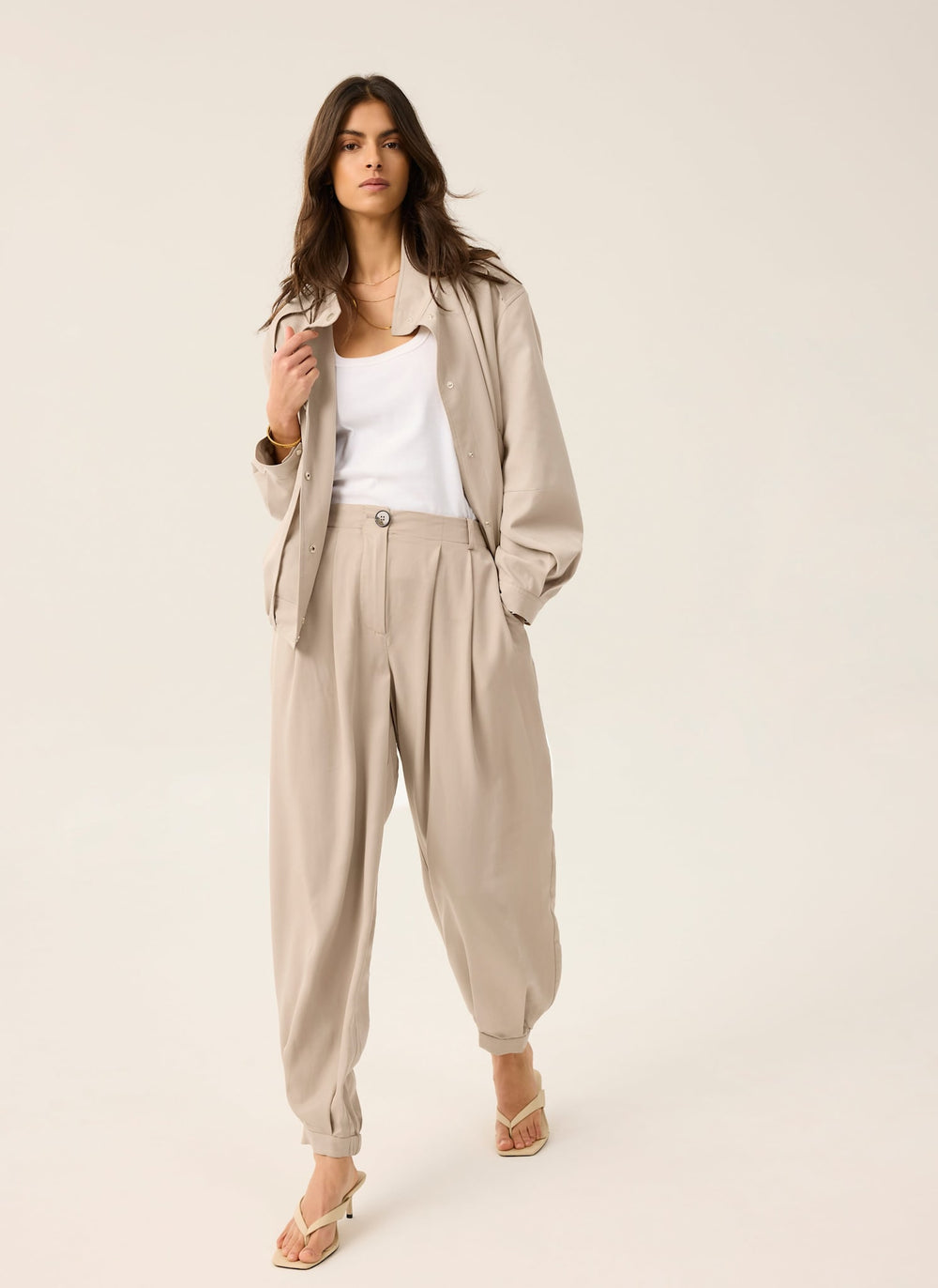 Neutral Tapered Balloon Trousers
